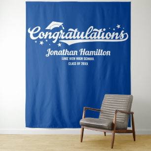 Herzlichen Glückwunsch Blue Graduation Party Hinte Wandteppich
