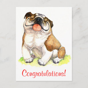 Herzlichen Glückwunsch Bulldog Puppy Dog Postkarte