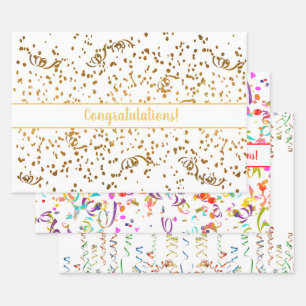 Herzlichen Glückwunsch Confetti Streamers Gold Mul Geschenkpapier Set