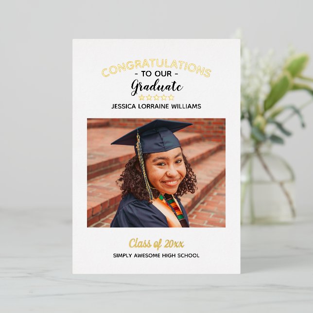 Herzlichen Glückwunsch Custom Foto Graduate Abschl Folieneinladung (Stehend vorne)