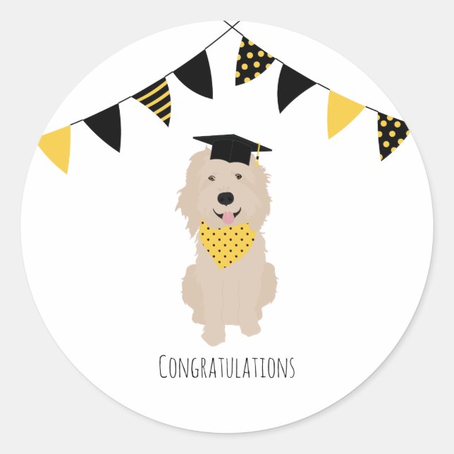 Herzlichen Glückwunsch Doodle Dog Graduation Cap Runder Aufkleber (Vorderseite)