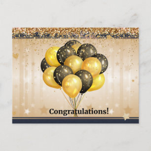 Herzlichen Glückwunsch! Elegantes Schwarz-Gold-Des Postkarte