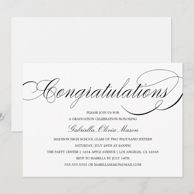 Herzlichen Glückwunsch Elegantes Script | Party Ei Einladung (Vorne/Hinten)