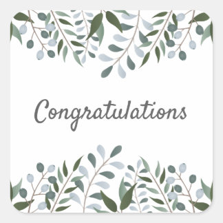 Herzlichen Glückwunsch Eucalyptus Greenery Floral Quadratischer Aufkleber