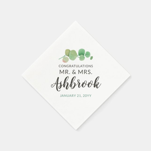 Herzlichen Glückwunsch Eukalyptus Leaf Botanische  Serviette (Ecke)