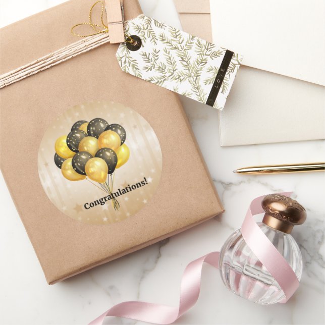 Herzlichen Glückwunsch! Feierlichkeiten Ballons. Runder Aufkleber (Schenken)