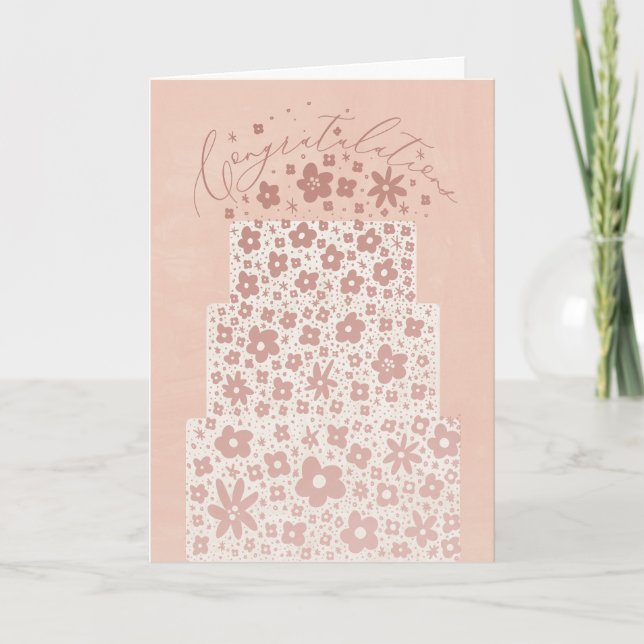 Herzlichen Glückwunsch Floral Wedding Cake Grußkar Karte (Vorderseite)