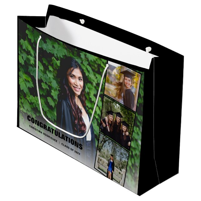 Herzlichen Glückwunsch Foto Collage Black Abschlus Große Geschenktüte (Vorderseite Schrägansicht)