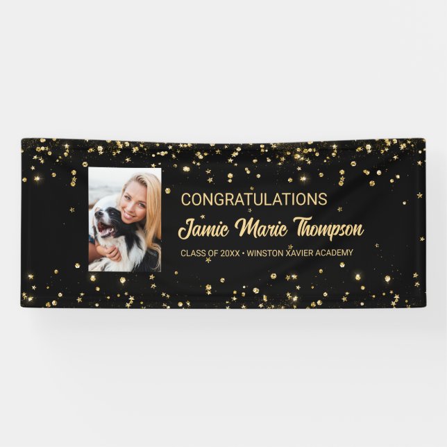 Herzlichen Glückwunsch Foto Gold Confetti Banner (Horizontal)