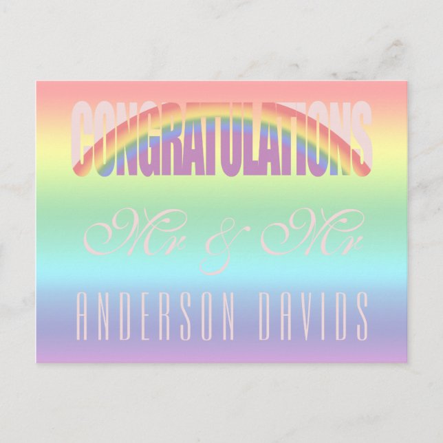 Herzlichen Glückwunsch Gay Couple Rainbow Flag Postkarte (Vorderseite)
