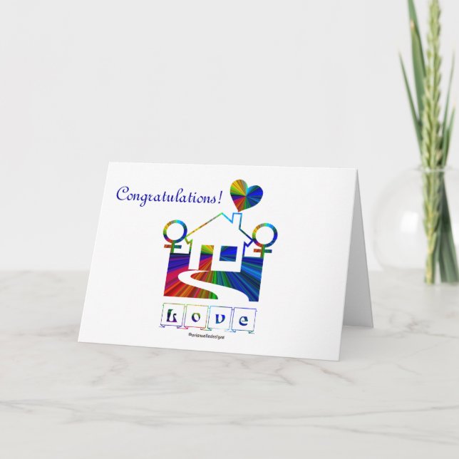 Herzlichen Glückwunsch! Gay Marriage Rainbow House Karte (Vorderseite)