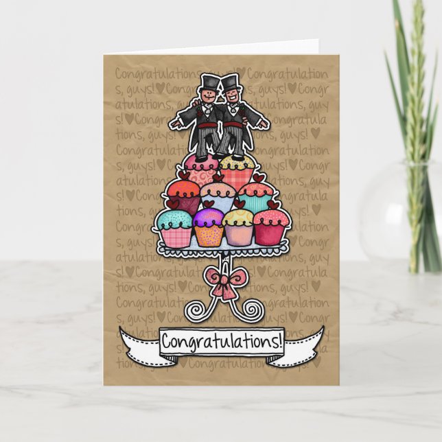 Herzlichen Glückwunsch - Gay Wedding Couple cupcak Karte (Vorderseite)
