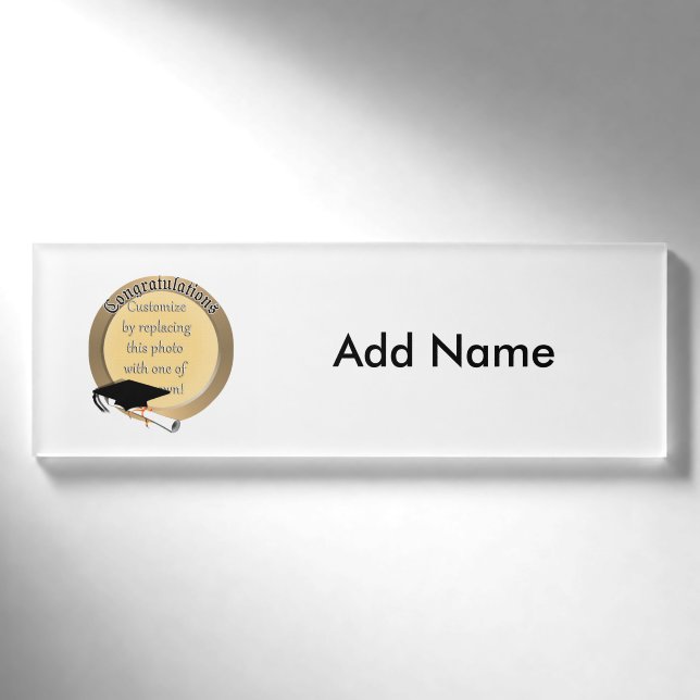 "Herzlichen Glückwunsch! Gold Abschluss Foto Frame Namenschild (Vorderseite)