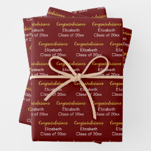 Herzlichen Glückwunsch Gold Dunkelrote Klasse von  Geschenkpapier Set