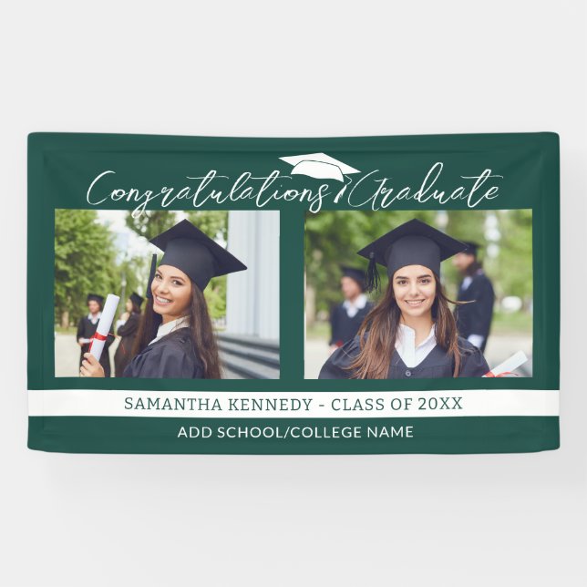 Herzlichen Glückwunsch Grad 2025 Grün-Weiß-Foto Banner (Horizontal)