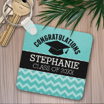 Herzlichen Glückwunsch Graduate - Aqua Black Absch Schlüsselanhänger<br><div class="desc">Ein traditionelles Graduiertencap mit einem lustigen Muster und Platz zum Hinzufügen des Graduiertennamens. Fügen Sie jedes Jahr,  um dieses skurrile Design zu personalisieren. Dieses kann für jeden Absolventen - Gymnasium,  Uni,  Graduiertenschule,  Meditationsschule oder sogar Fachschule - genutzt werden.</div>