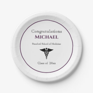 Herzlichen Glückwunsch Graduate Caduceus Burgundy  Pappteller