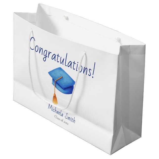 Herzlichen Glückwunsch Graduate Cerulean Blue Cap Große Geschenktüte (Vorderseite Schrägansicht)