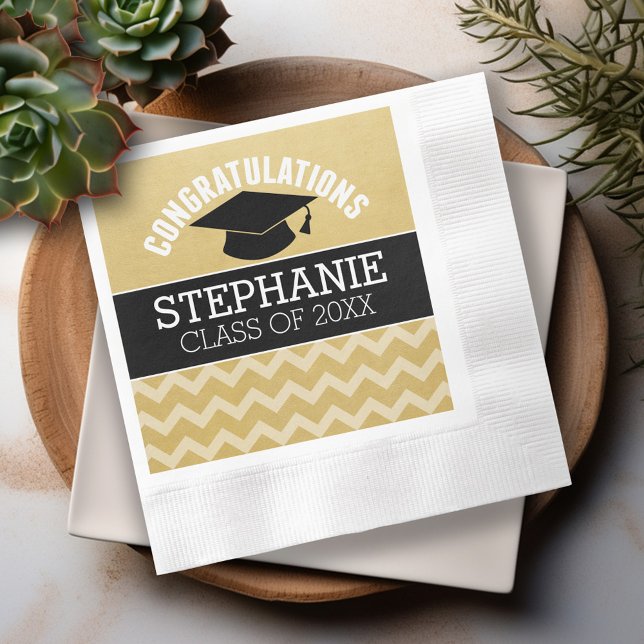 Herzlichen Glückwunsch Graduate - Gold Black Absch Serviette (Custom Graduation Napkins - Personalize these for the Grad Party)