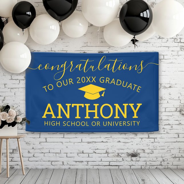 Herzlichen Glückwunsch Graduate - Grad Marine Gold Banner (Custom Graduation Banner for a Grad Party or Open House)