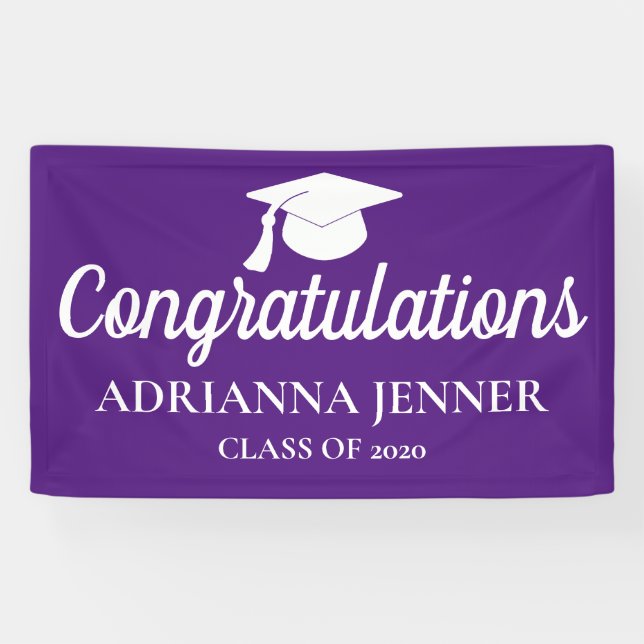 Herzlichen Glückwunsch Graduate Hat| Skript| Lila Banner (Horizontal)