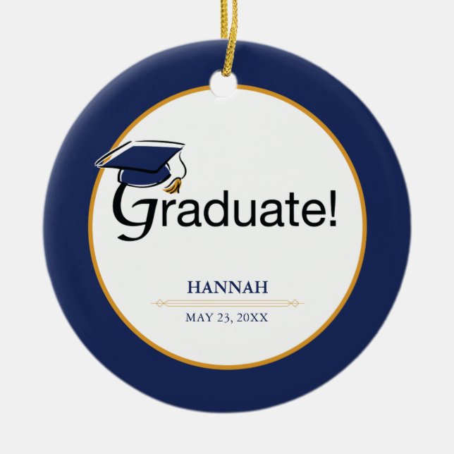 Herzlichen Glückwunsch Graduate, Hat, Tassel, Blue Keramik Ornament (Vorne)