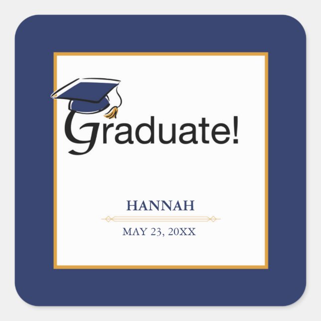 Herzlichen Glückwunsch Graduate, Hat, Tassel, Blue Quadratischer Aufkleber (Vorderseite)