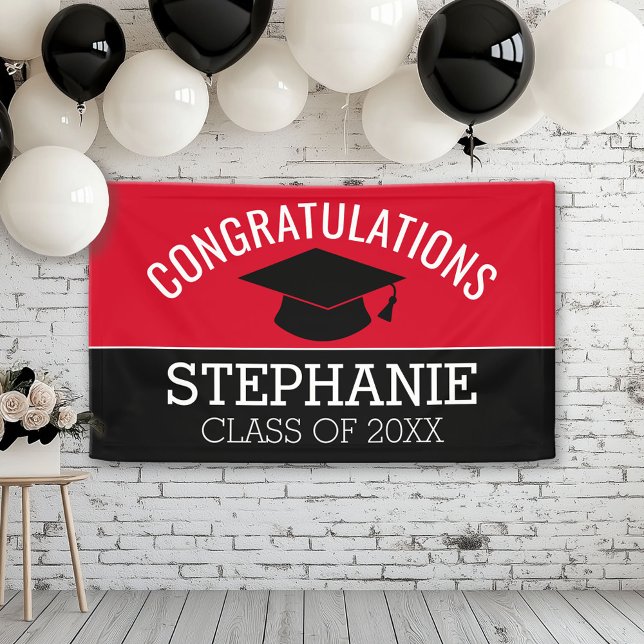 Herzlichen Glückwunsch Graduate - Red Black Abschl Banner (Custom Graduation Banner for a Grad Party or Open House)