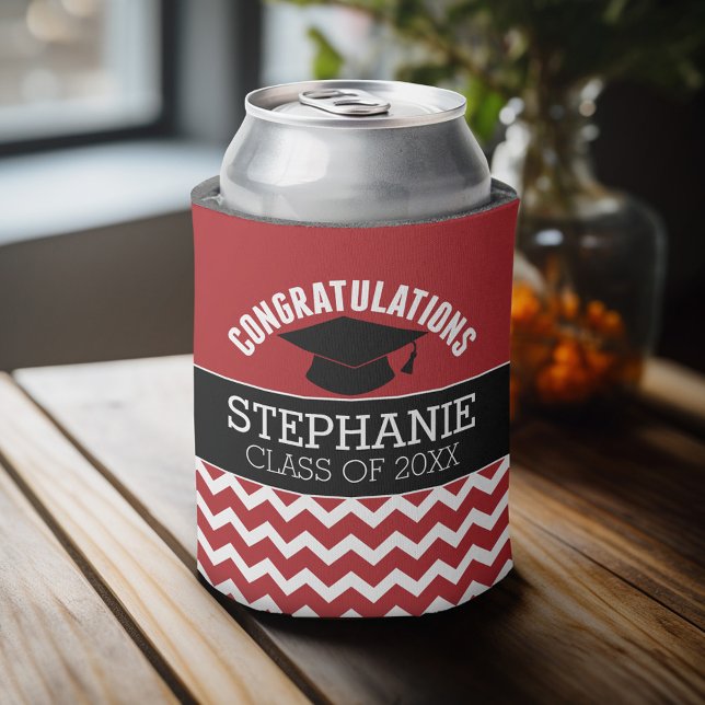 Herzlichen Glückwunsch Graduate - Red Black Abschl Dosenkühler (Personalized can cooler - congratulations to the graduate)