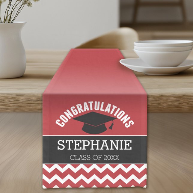 Herzlichen Glückwunsch Graduate - Red Black Abschl Kurzer Tischläufer (Custom Graduation Table Runner)