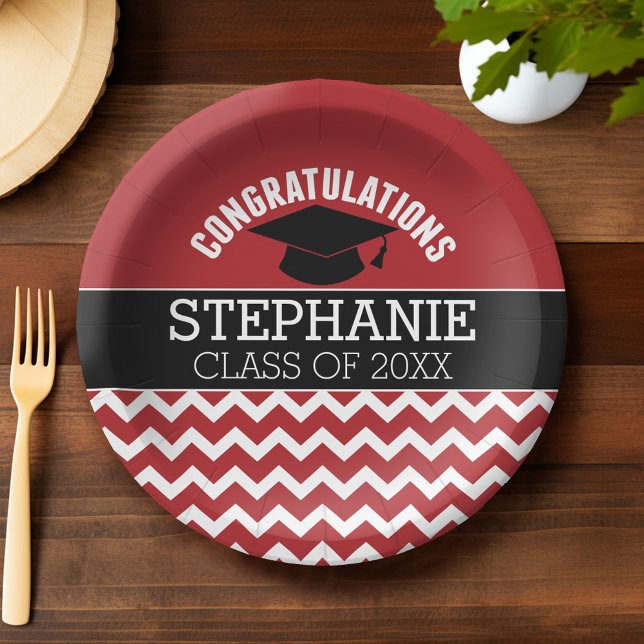 Herzlichen Glückwunsch Graduate - Red Black Abschl Pappteller (Custom Graduation Plates)