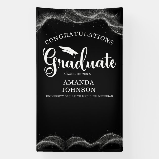 Herzlichen Glückwunsch Graduate Schwarz-weißer Abs Banner (Vertikal)