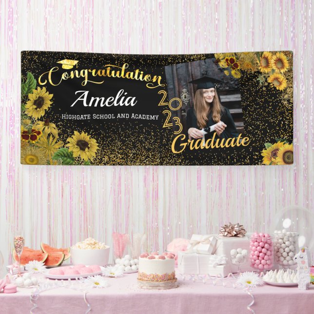 Herzlichen Glückwunsch Graduate Sonnenblume Gold F Banner (Party)