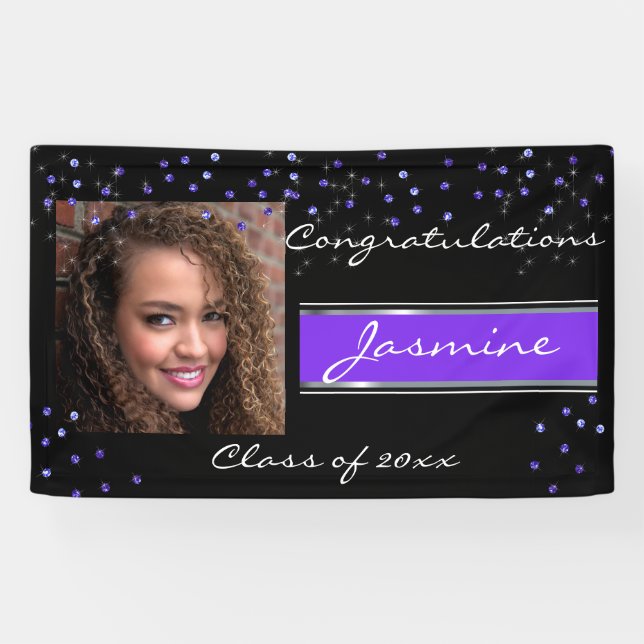 Herzlichen Glückwunsch Graduieren Lila Glitzer, Cu Banner (Horizontal)
