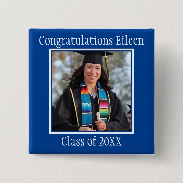 Herzlichen Glückwunsch Graduierungsname und Foto B Button (Vorderseite)