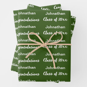 Herzlichen Glückwunsch Grand Name Dark Green Absch Geschenkpapier Set