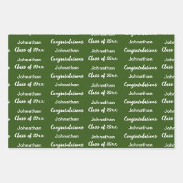 Herzlichen Glückwunsch Grand Name Dark Green Absch Geschenkpapier Set