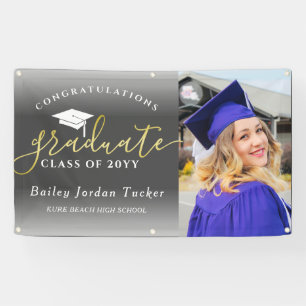 Herzlichen Glückwunsch Grau Gold Foto Abschluss Banner