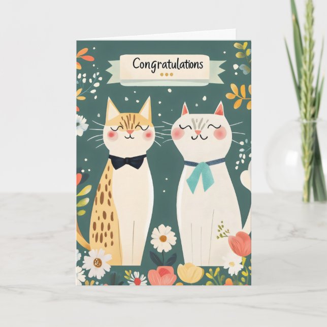 Herzlichen Glückwunsch Hochzeit Niedliche Katzen Feiertagskarte (Vorderseite)