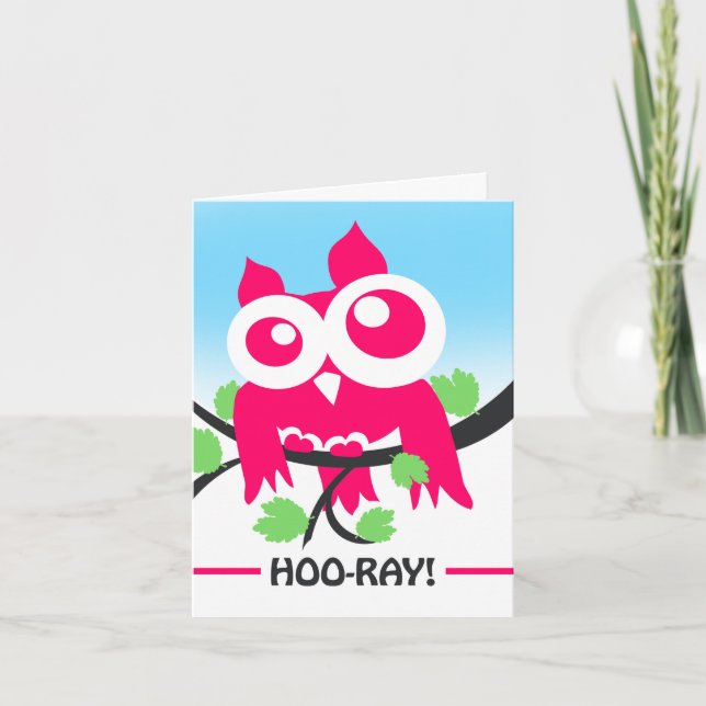 Herzlichen Glückwunsch Hoo ray Niedlich Pink Owl o Karte (Vorderseite)