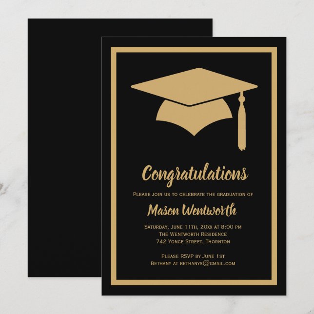 Herzlichen Glückwunsch Imitats Gold / Black Grad E Einladung (Vorne/Hinten)