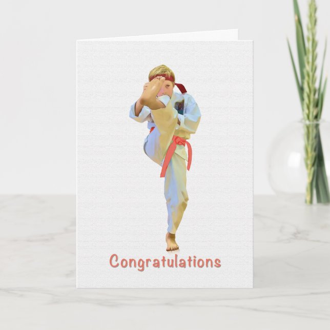 Herzlichen Glückwunsch, Karate Kicking Orange Belt Karte (Vorderseite)