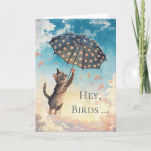 Herzlichen Glückwunsch, Katze und Regenschirm flie Karte