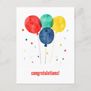 Herzlichen Glückwunsch mit Luftballons und Konfett Postkarte