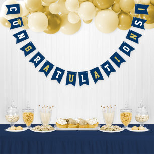 Herzlichen Glückwunsch Modern Navy und Gold-Abschl Wimpelkette