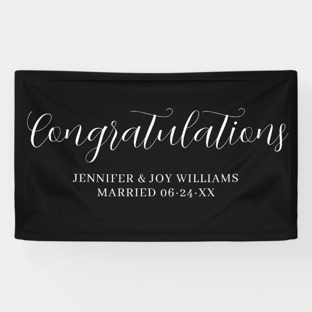 Herzlichen Glückwunsch Modernes Black Script Hochz Banner (Horizontal)