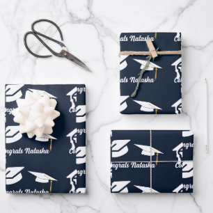 Herzlichen Glückwunsch Navy Blue Abschluss feiern Geschenkpapier Set