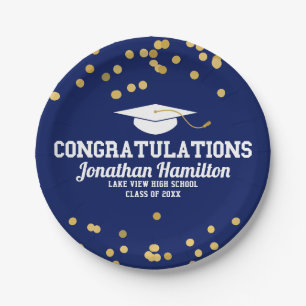 Herzlichen Glückwunsch Navy Blue Gold Grad Party Pappteller