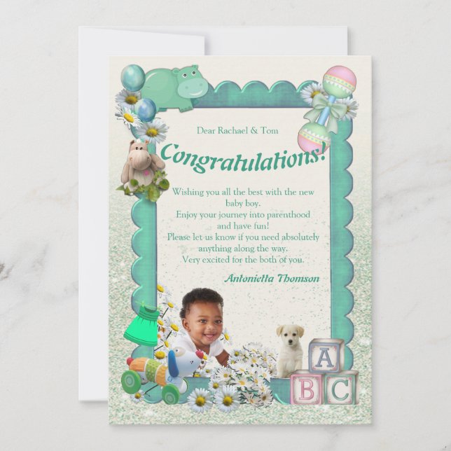 Herzlichen Glückwunsch Neue Baby Boy Card Dankeskarte (Vorderseite)
