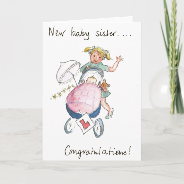 Herzlichen Glückwunsch - Neue Baby Schwester! Karte (Vorderseite)